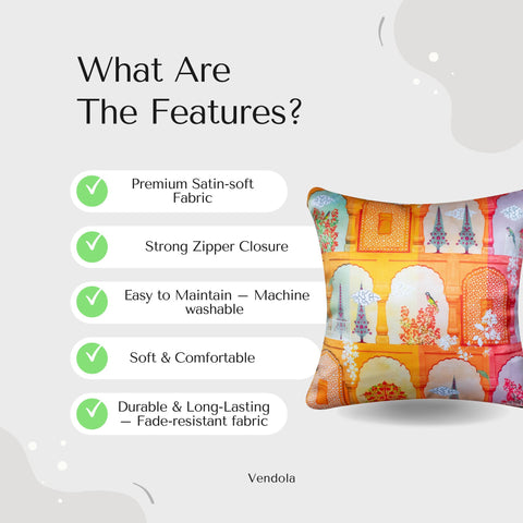 Vendola Decorative Satin 250TC Sofa Cushion Pillow Covers, Multicolor, Set of 5 Ethnic Cushion Covers