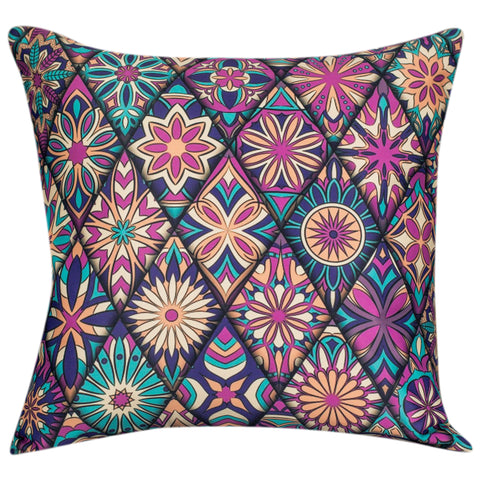 Vendola Decorative Satin 250TC Sofa Cushion Pillow Covers, Multicolor, Set of 5 Ethnic Cushion Covers