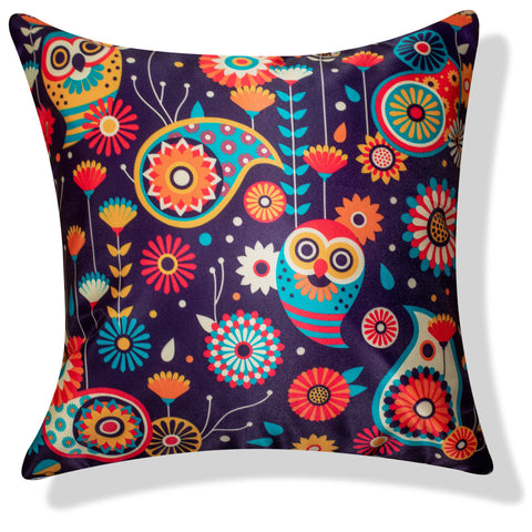 Vendola Decorative Satin 250TC Sofa Cushion Pillow Covers, Multicolor, Set of 5 Ethnic Cushion Covers