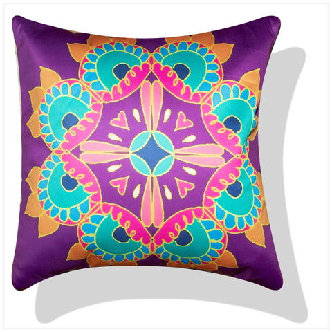 Vendola Decorative Satin 250TC Sofa Cushion Pillow Covers, Multicolor, Set of 5 Ethnic Cushion Covers