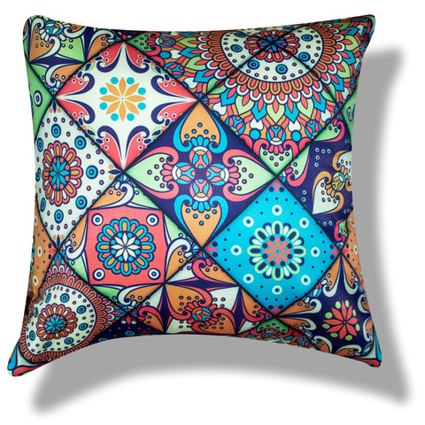 Vendola Decorative Satin 250TC Sofa Cushion Pillow Covers, Multicolor, Set of 5 Ethnic Cushion Covers