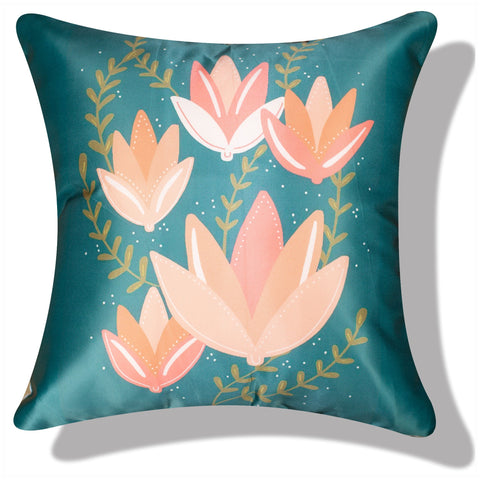 Vendola Decorative Satin 250TC Sofa Cushion Pillow Covers, Multicolor, Set of 5 Floral Cushion Covers(Maples)