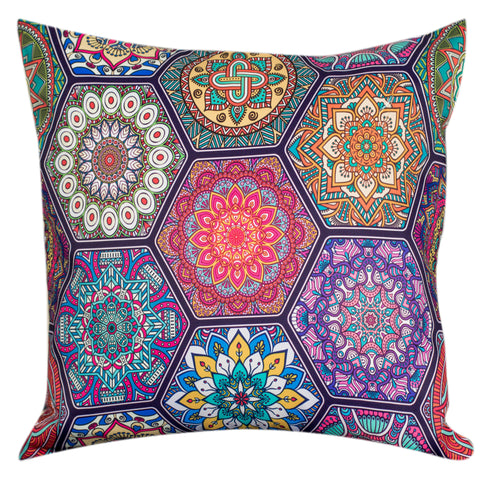 Vendola Decorative Satin 250TC Sofa Cushion Pillow Covers, Multicolor, Set of 5 Ethnic Cushion Covers