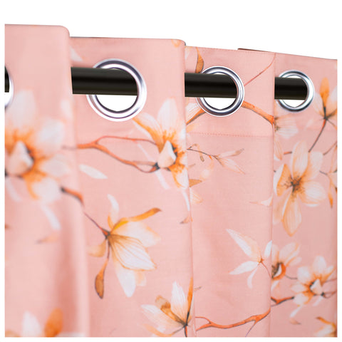 Vendola Floral Printed Matty Cotton Curtains for Windows & Doors | Stainless Steel Eyelets | Soft & Durable Fabric | Room Darkening & Privacy | Ginkgo Leaf Design | Living Room, Bedroom, Kids Room Decor Peach Twig