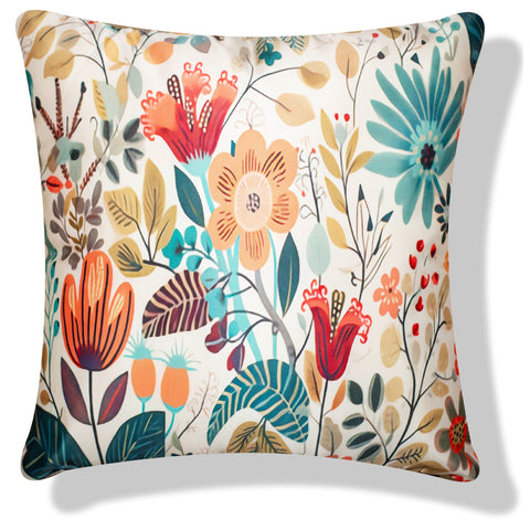 Vendola Decorative Satin 250TC Sofa Cushion Pillow Covers, Multicolor, Set of 5 Floral Cushion Covers(Foliso)