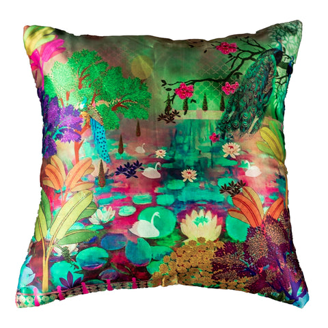 Vendola Decorative Satin 250TC Sofa Cushion Pillow Covers, Multicolor, Set of 5 Ethnic Cushion Covers