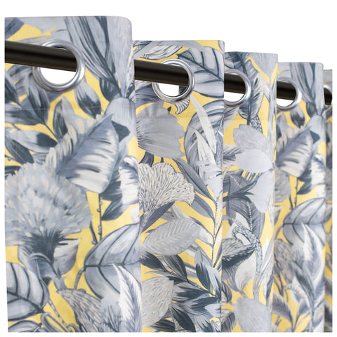 Vendola Floral Printed Matty Cotton Curtains for Windows & Doors | Stainless Steel Eyelets | Soft & Durable Fabric | Room Darkening & Privacy | Ginkgo Leaf Design | Living Room, Bedroom, Kids Room Decor Yellow Patra