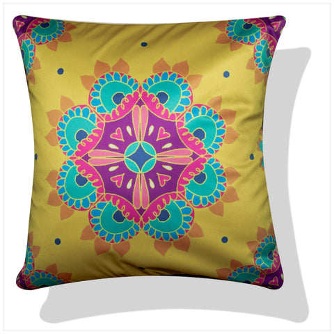 Vendola Decorative Satin 250TC Sofa Cushion Pillow Covers, Multicolor, Set of 5 Ethnic Cushion Covers