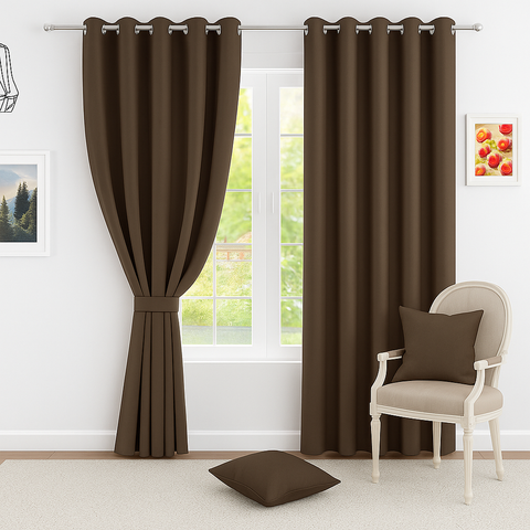 Premium Blackout Eyelet Curtains for Windows & Doors – 5 TO 9 Feet – Dark Brown – Grommet Top, Matching Tie Back, Noise Reducing, Thermal Insulated – (Set of 1 & 2 Panels)
