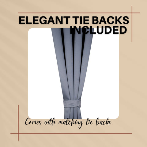 Premium Blackout Eyelet Curtains for Windows & Doors – 5 TO 9 Feet – Grey – Grommet Top, Matching Tie Back, Noise Reducing, Thermal Insulated – (Set of 1 & 2 Panels)