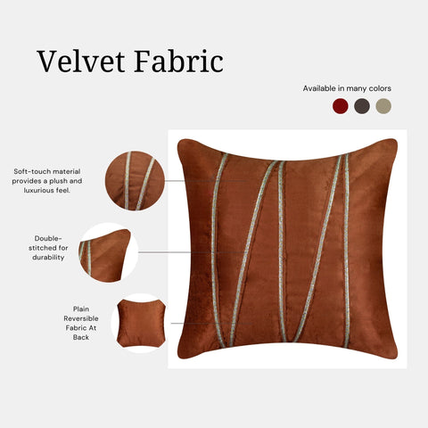 Vendola Premium Velvet Cushion Covers with Elegant Golden Lace Detailing