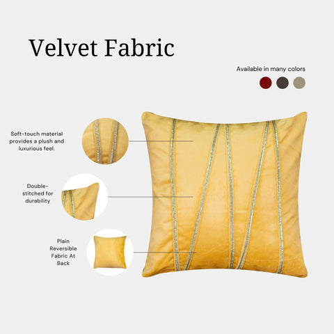 Vendola Premium Velvet Cushion Covers with Elegant Golden Lace Detailing