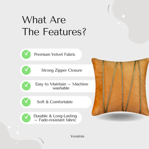 Vendola Premium Velvet Cushion Covers with Elegant Golden Lace Detailing