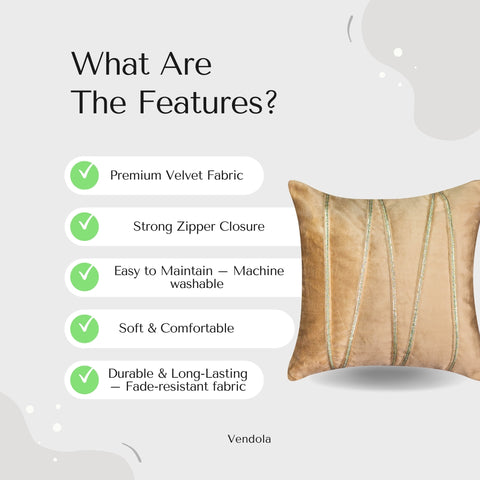 Vendola Premium Velvet Cushion Covers with Elegant Golden Lace Detailing