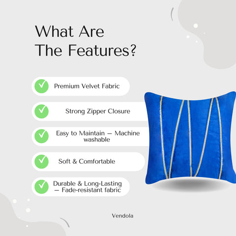 Vendola Premium Velvet Cushion Covers with Elegant Golden Lace Detailing