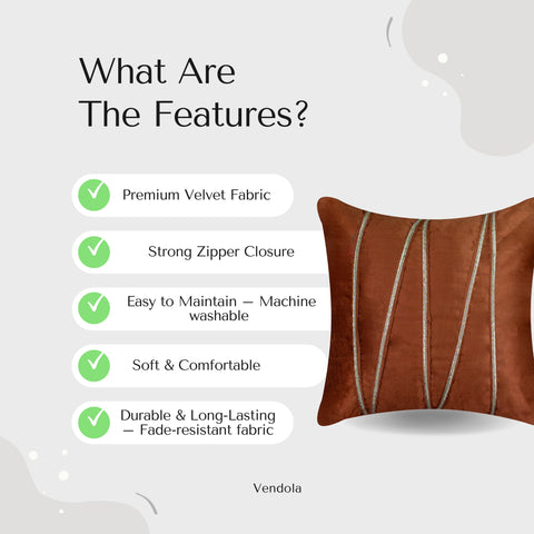Vendola Premium Velvet Cushion Covers with Elegant Golden Lace Detailing