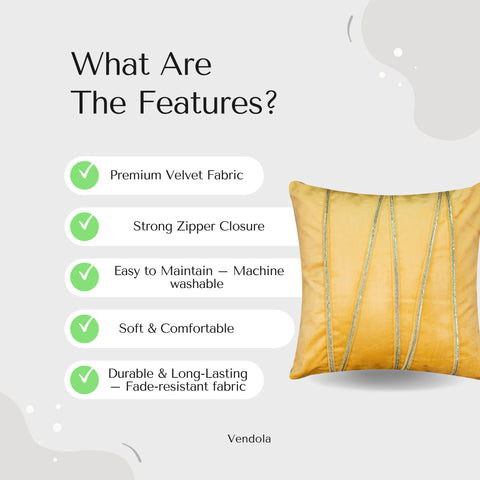 Vendola Premium Velvet Cushion Covers with Elegant Golden Lace Detailing