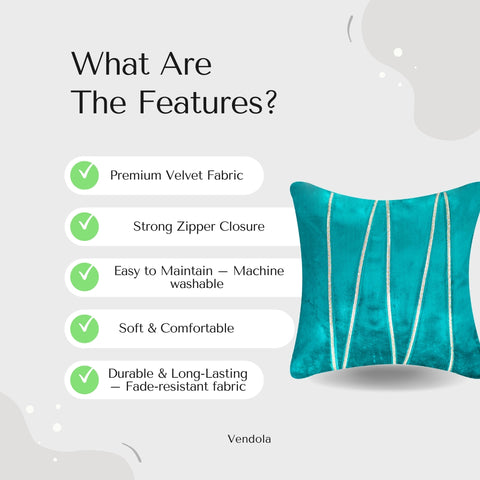 Vendola Premium Velvet Cushion Covers with Elegant Golden Lace Detailing