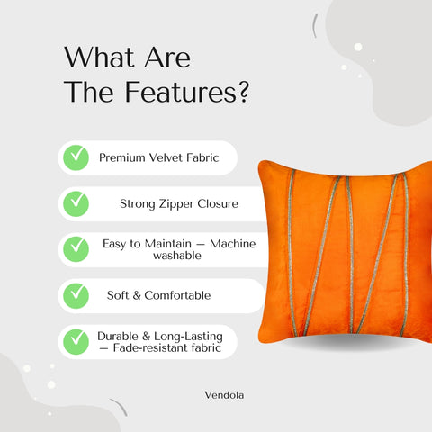 Vendola Premium Velvet Cushion Covers with Elegant Golden Lace Detailing