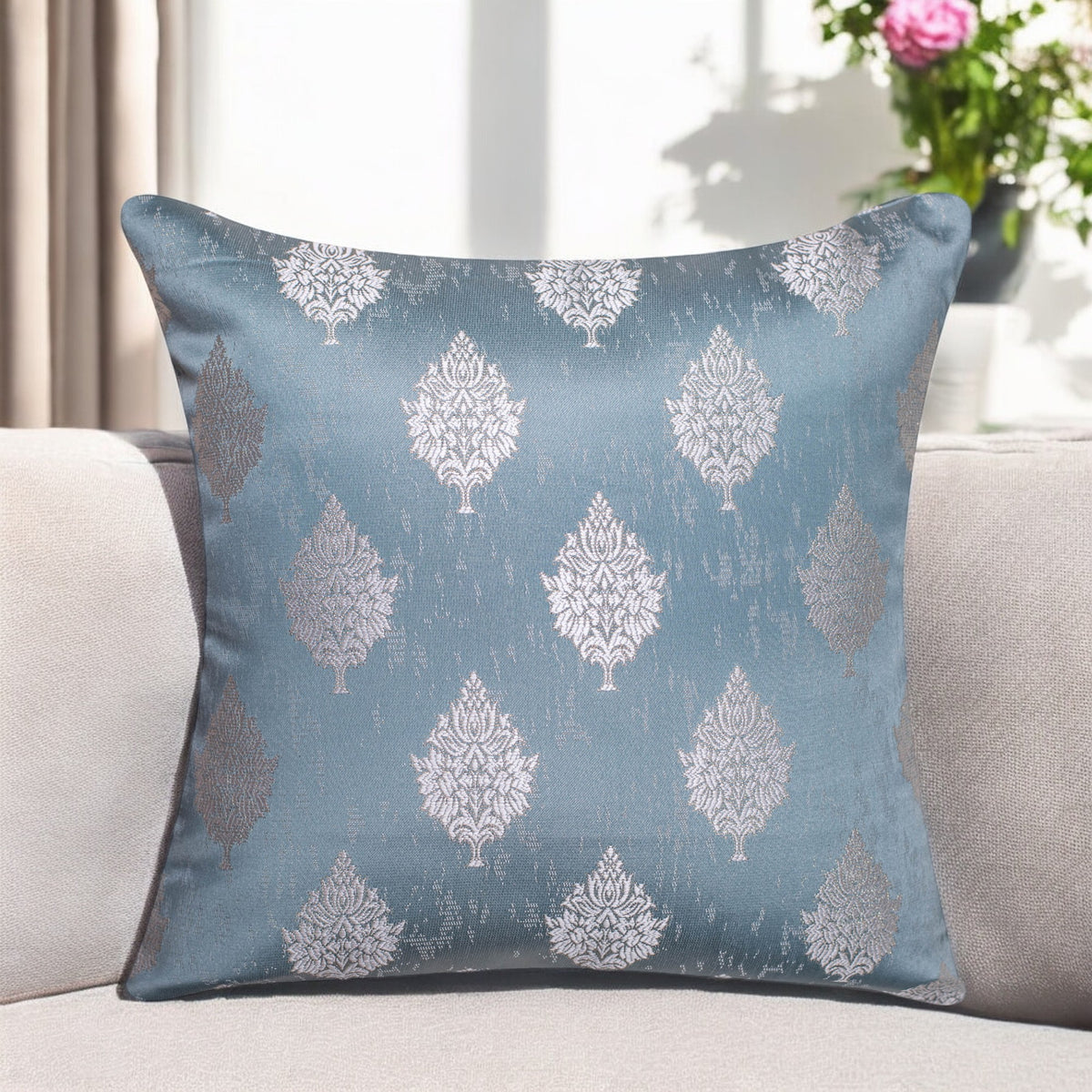 VENDOLA Premium Jacquard Cushion Cover for Sofa & Bed – Designer Decorative Pillow Case for Living Room, Bedroom & Home Decor (Grey)