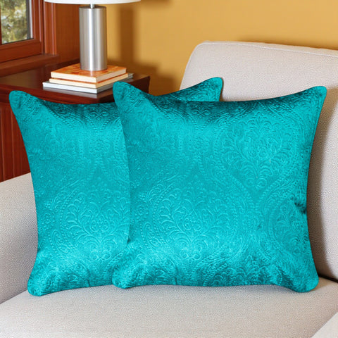 VENDOLA Premium Embossed Velvet Cushion Covers – Soft Decorative Throw Pillow Covers for Sofa, Bed & Living Room (Cyan)