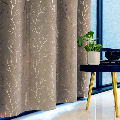 Vendola Premium Blackout Curtains with Shimmering Foil Print | Stainless Steel Eyelets | Matching Tie-Back Included | Elegant Beige | Light Blocking & Privacy Curtains for Living Room & Bedroom