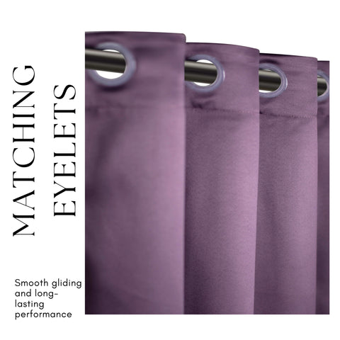 Premium Blackout Eyelet Curtains for Windows & Doors – 5 TO 9 Feet – Plum – Grommet Top, Matching Tie Back, Noise Reducing, Thermal Insulated – (Set of 1 & 2 Panels)