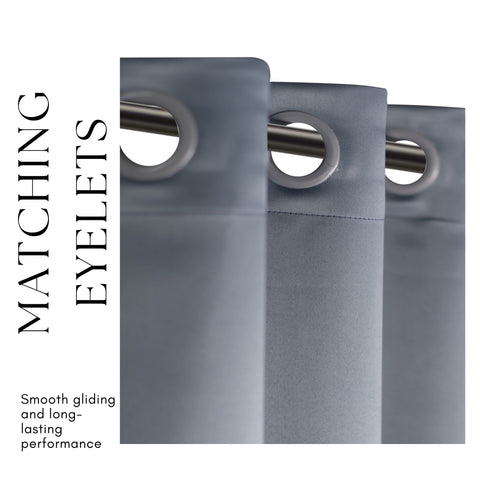 Premium Blackout Eyelet Curtains for Windows & Doors – 5 TO 9 Feet – Grey – Grommet Top, Matching Tie Back, Noise Reducing, Thermal Insulated – (Set of 1 & 2 Panels)