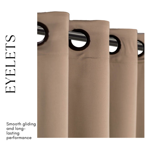 Premium Blackout Eyelet Curtains for Windows & Doors – 5 TO 9 Feet – Brown – Grommet Top, Matching Tie Back, Noise Reducing, Thermal Insulated – (Set of 1 & 2 Panels)