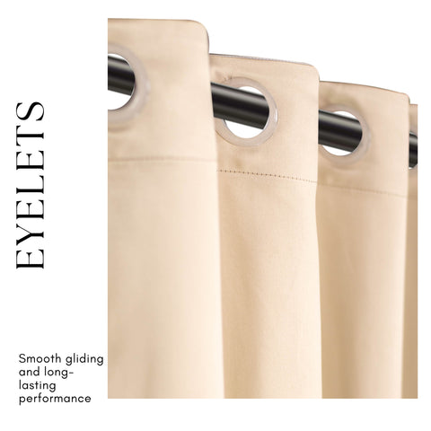 Premium Blackout Eyelet Curtains for Windows & Doors – 5 TO 9 Feet – Beige – Grommet Top, Matching Tie Back, Noise Reducing, Thermal Insulated – (Set of 1 & 2 Panels)
