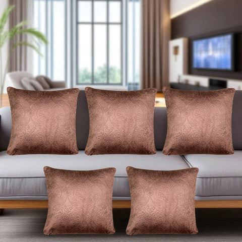 VENDOLA Premium Embossed Velvet Cushion Covers – Soft Decorative Throw Pillow Covers for Sofa, Bed & Living Room (Brown)
