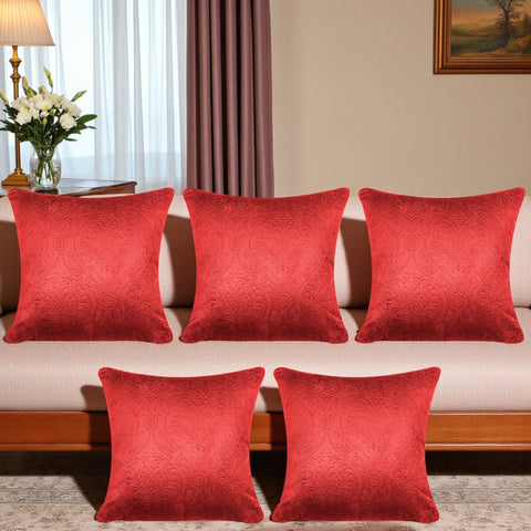 Premium Embossed Velvet Cushion Covers– Soft Decorative Throw Pillow Covers for Sofa, Bed & Living Room (Red)