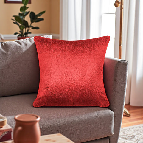 Premium Embossed Velvet Cushion Covers– Soft Decorative Throw Pillow Covers for Sofa, Bed & Living Room (Red)