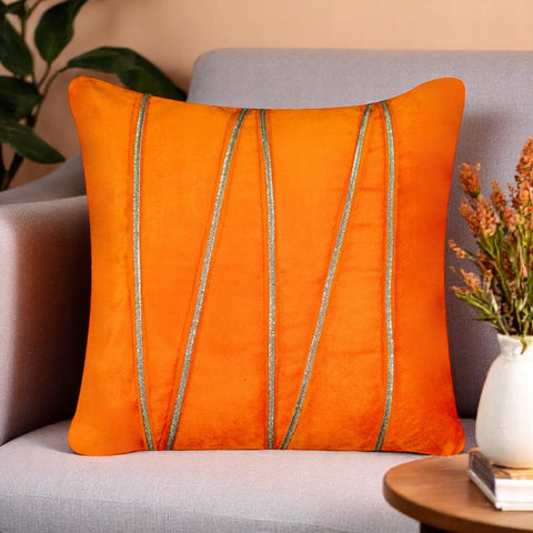 Vendola Premium Velvet Cushion Covers with Elegant Golden Lace Detailing