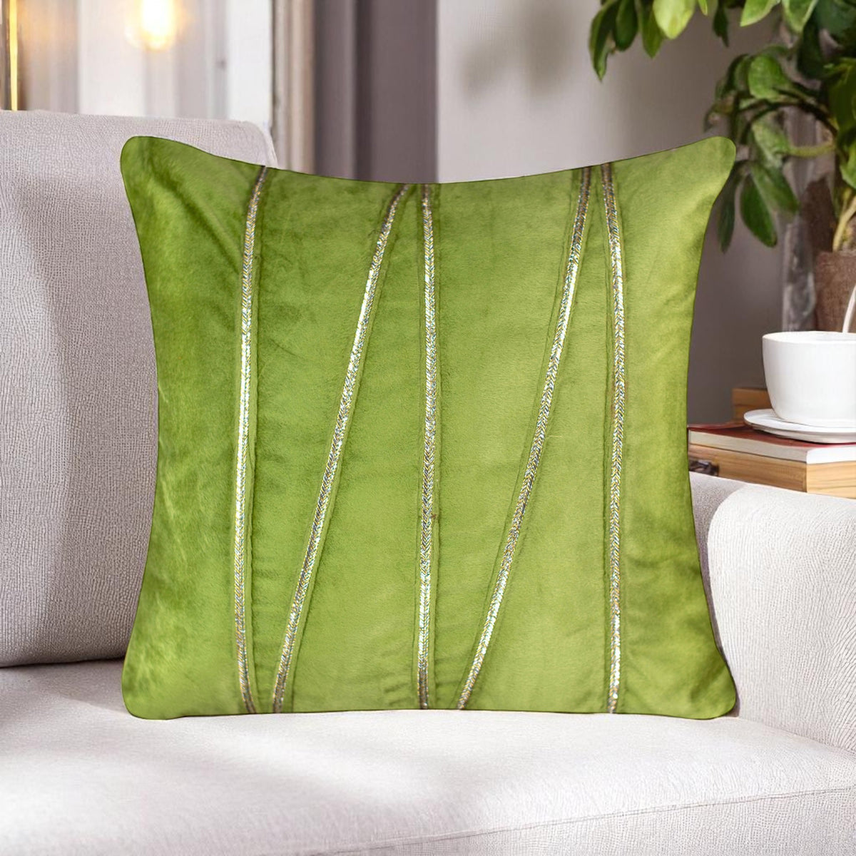 Vendola Premium Velvet Cushion Covers with Elegant Golden Lace Detailing