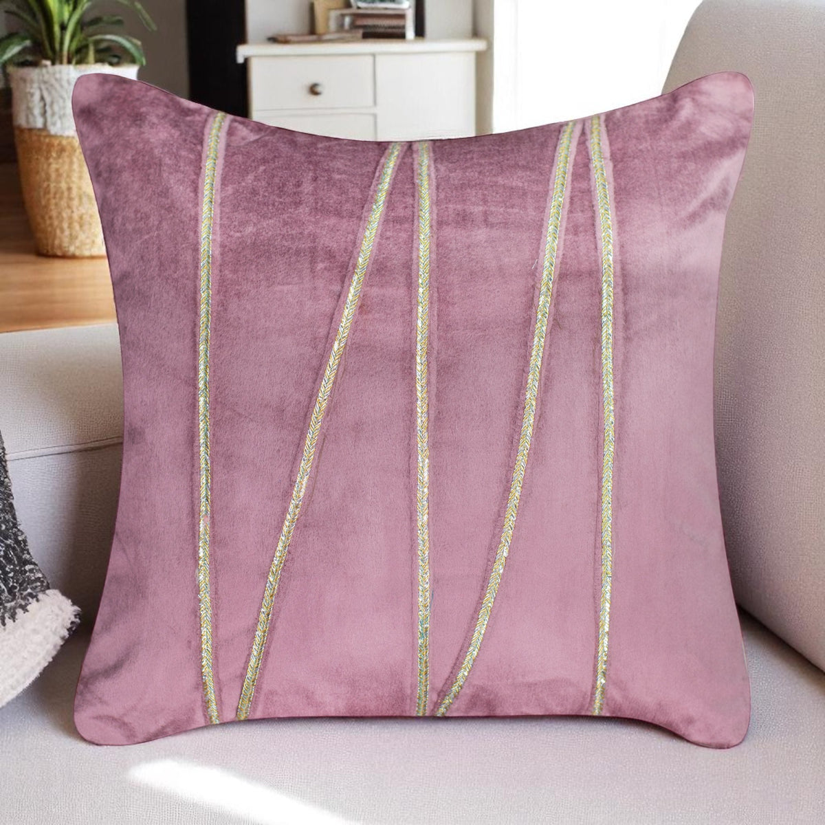 Vendola Premium Velvet Cushion Covers with Elegant Golden Lace Detailing