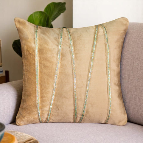 Vendola Premium Velvet Cushion Covers with Elegant Golden Lace Detailing