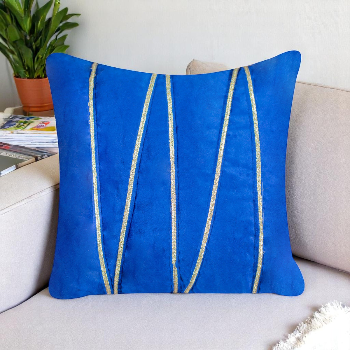 Vendola Premium Velvet Cushion Covers with Elegant Golden Lace Detailing