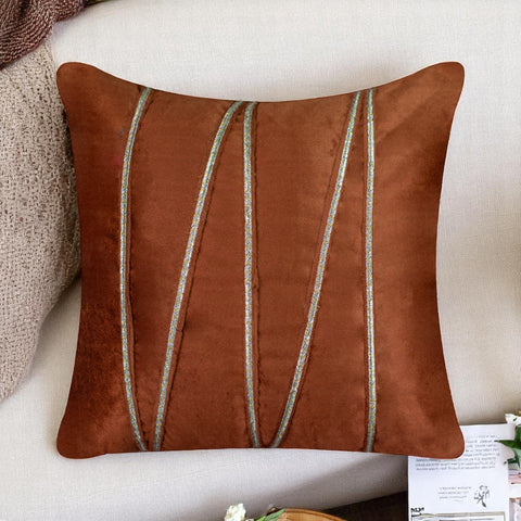 Vendola Premium Velvet Cushion Covers with Elegant Golden Lace Detailing