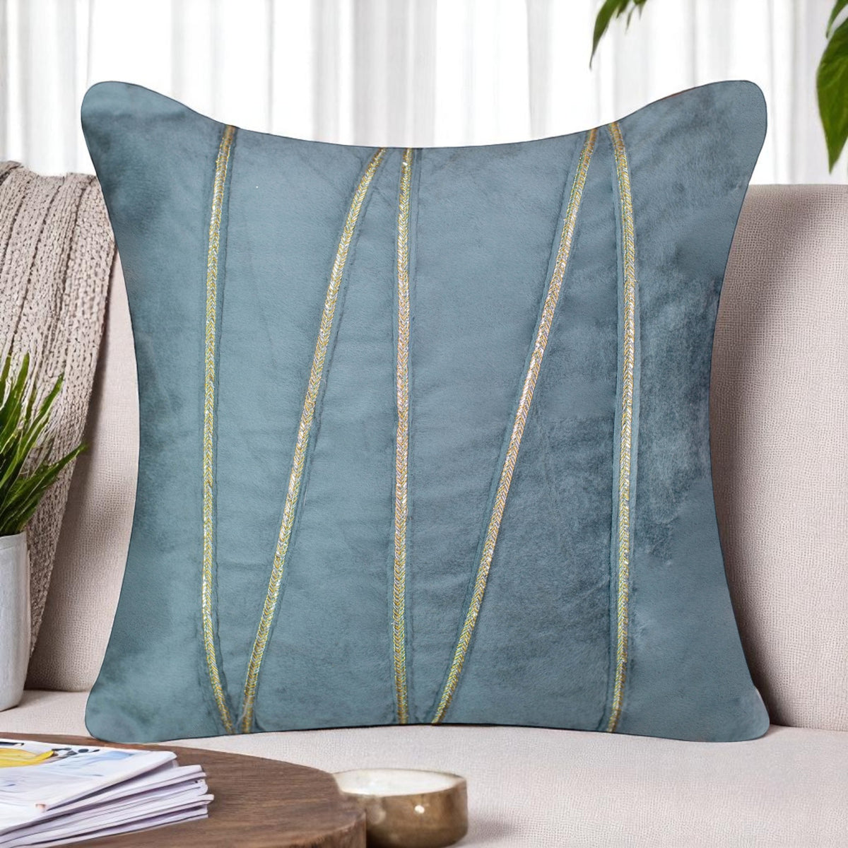 Vendola Premium Velvet Cushion Covers with Elegant Golden Lace Detailing