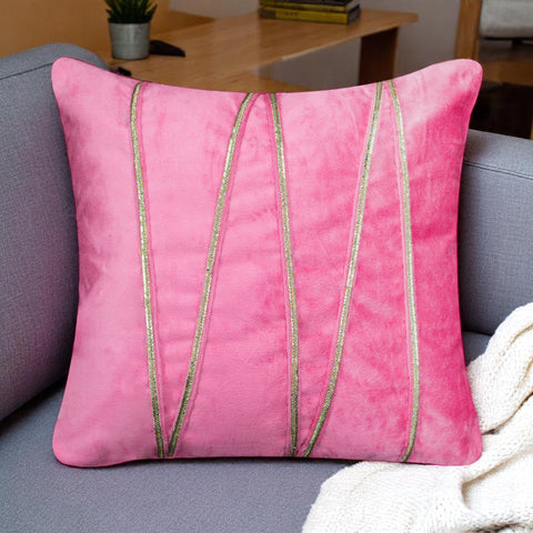 Vendola Premium Velvet Cushion Covers with Elegant Golden Lace Detailing