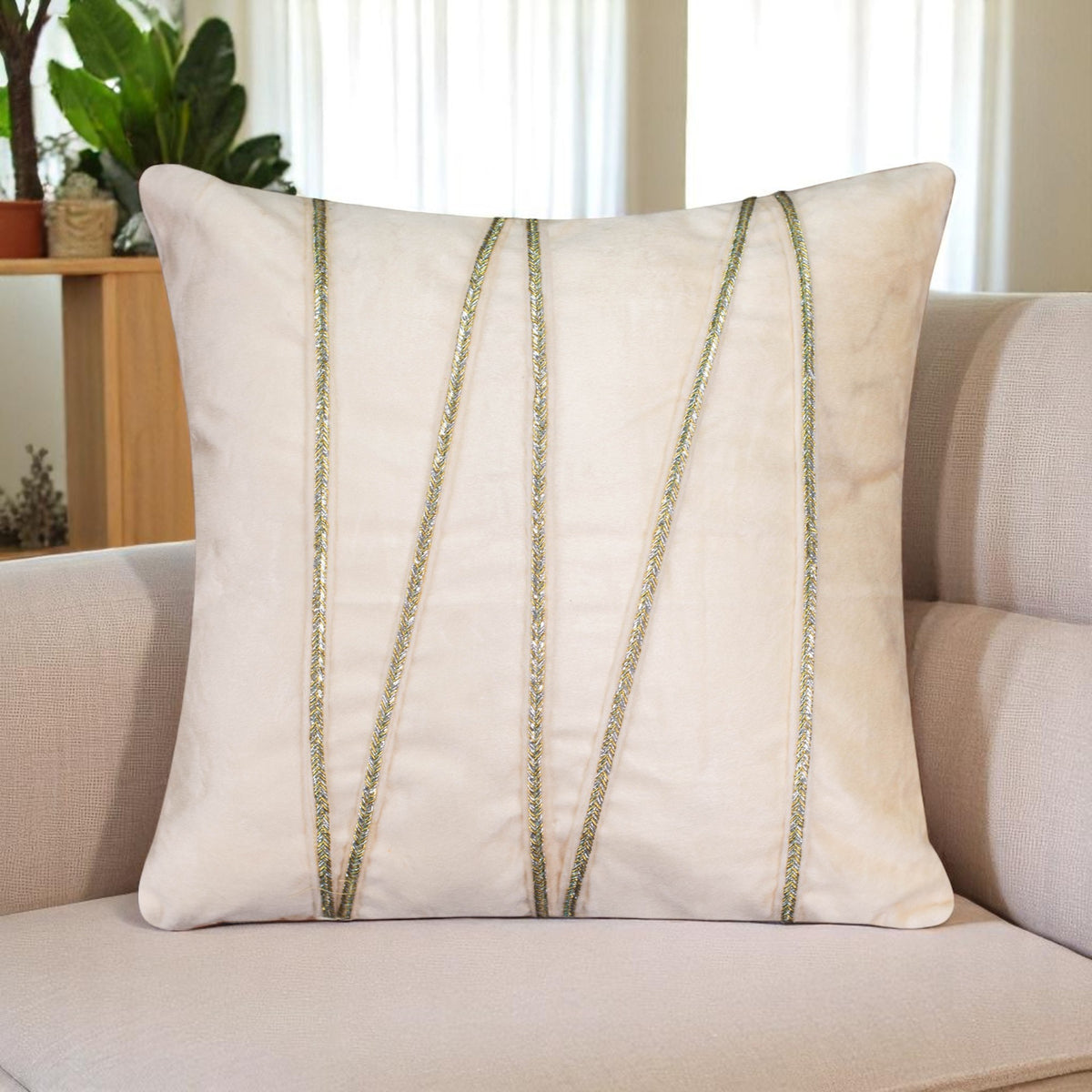 Vendola Premium Velvet Cushion Covers with Elegant Golden Lace Detailing