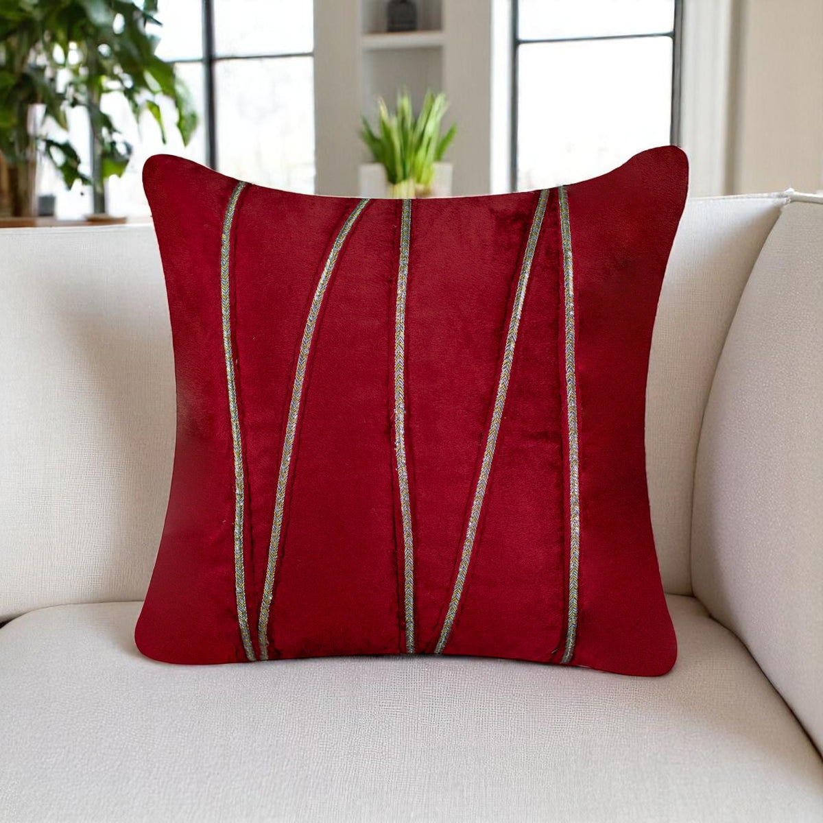 Vendola Premium Velvet Cushion Covers with Elegant Golden Lace Detailing