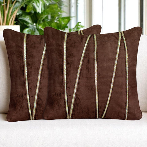 Vendola Premium Velvet Cushion Covers with Elegant Golden Lace Detailing