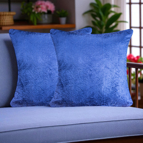 VENDOLA Premium Embossed Velvet Cushion Covers – Soft Decorative Throw Pillow Covers for Sofa, Bed & Living Room (Blue)