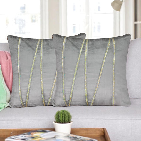 Vendola Premium Velvet Cushion Covers with Elegant Golden Lace Detailing