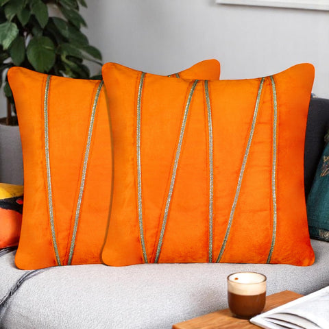 Vendola Premium Velvet Cushion Covers with Elegant Golden Lace Detailing