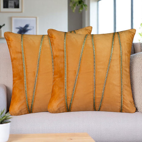 Vendola Premium Velvet Cushion Covers with Elegant Golden Lace Detailing