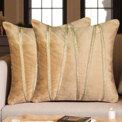 Vendola Premium Velvet Cushion Covers with Elegant Golden Lace Detailing