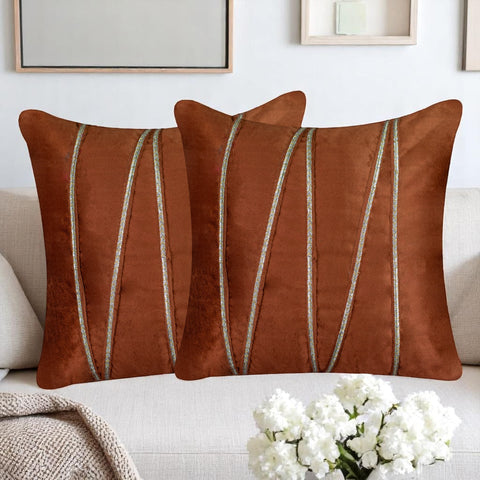 Vendola Premium Velvet Cushion Covers with Elegant Golden Lace Detailing